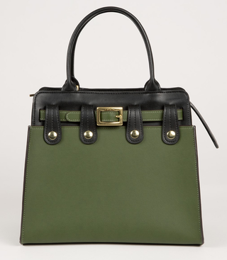 Interchangeable and patented luxury cactus vegan leather handbag by Lavada shown in black and deep green