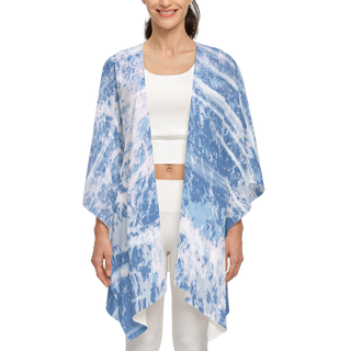 Women's kimono in a blue wash design. Super versatile cover up