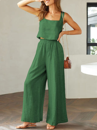 100% Cotton Square Neck Top and Wide Leg Pants Set