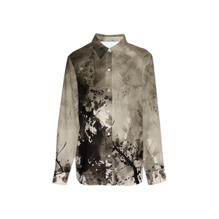 Gray Forest Abstract Women's Sustainable Long Sleeve Button-Down Shirt