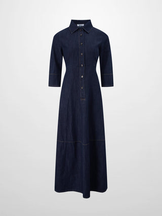 Waisted Lightweight Denim Dress-Dark Blue-2