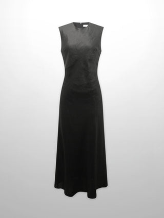 Linen A-Line Slip Dress-Black-0