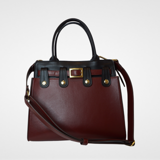 Image of Lavada interchangeable 4 in 1 handbag, shown in black and burgundy with strap