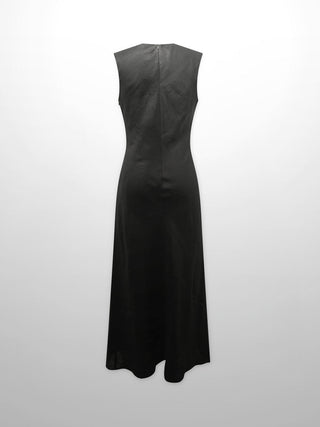 Linen A-Line Slip Dress-Black-1