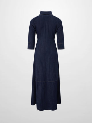 Waisted Lightweight Denim Dress-Dark Blue-3
