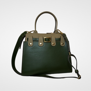Interchangeable cactus vegan leather bag by Lavada, in tan and desert green