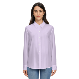 Soft lilac women's long sleeve button down shirt by Lavada