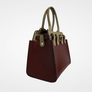 Lavada interchangeable 4 in 1 vegan leather bag in tan and burgundy side view