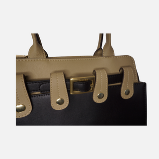 Belt loop bag purse interchangeable by Lavada tan and black closeup