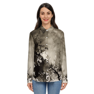Gray Forest Abstract Women's Sustainable Long Sleeve Button-Down Shirt