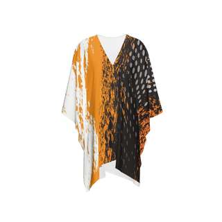 Women's Kimono Silk-like Cover Up Wrap (Orange Black Abstract)