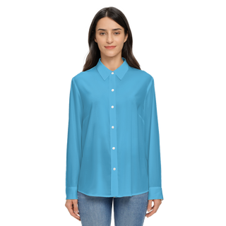 Sky Blue Women's Sustainable Long Sleeve Button-Down Shirt