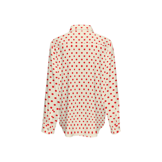 Red Polka Dots Women's Sustainable Long Sleeve Button-Down Shirt