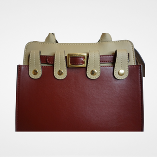 Lavada interchangeable 4 in 1 vegan leather bag in tan and burgundy closeup