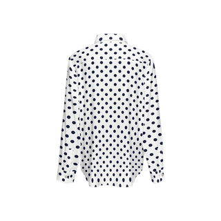 Navy Polka Dots Women's Sustainable Long Sleeve Button-Down Shirt