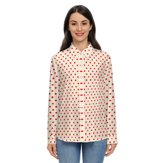 Red Polka Dots Women's Sustainable Long Sleeve Button-Down Shirt
