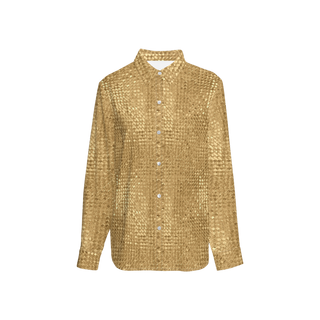 Golden Shimmer Women's Sustainable Long Sleeve Button-Down Shirt