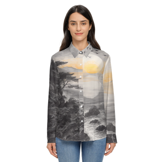 Sunset Beach Abstract Women's Sustainable Long Sleeve Button-Down Shirt