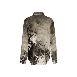 Gray Forest Abstract Women's Sustainable Long Sleeve Button-Down Shirt