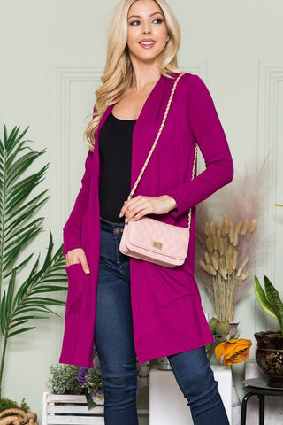 Magenta cardigan made from rayon, large pockets