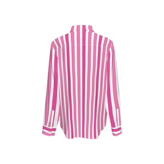 Pink Striped Women's Sustainable Long Sleeve Button-Down Shirt