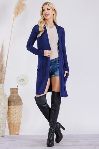 Navy blue rayon cardigan, with pockets