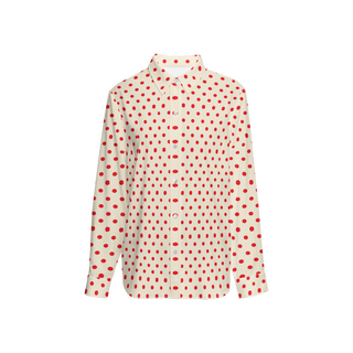 Red Polka Dots Women's Sustainable Long Sleeve Button-Down Shirt