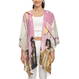 graphic, fashion forward women's kimono by Lavada, pink, gray, gold, black