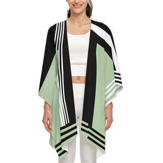 Urban sensibility in a mint green, black, and white motif. Bold stripes adorn this recycled women's kimono by Lavada