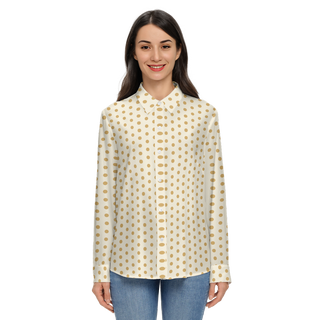 Tan Polka Dots Women's Sustainable Long Sleeve Button-Down Shirt
