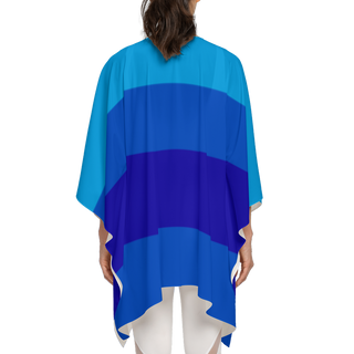 rear view of women's kimono in bands of beautiful blue (blueberry, sky blue, cornflower blue)