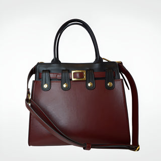 luxury vegan leather interchangeable bag by Lavāda, in black and burgundy  