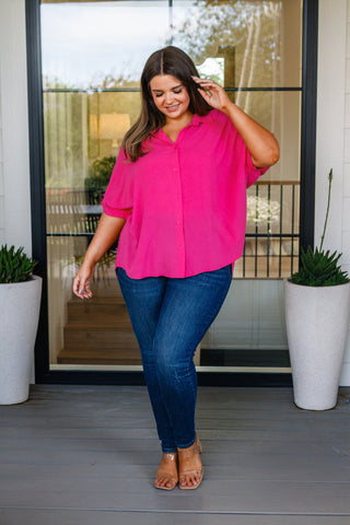 Hot Pink High Low Button Down Blouse