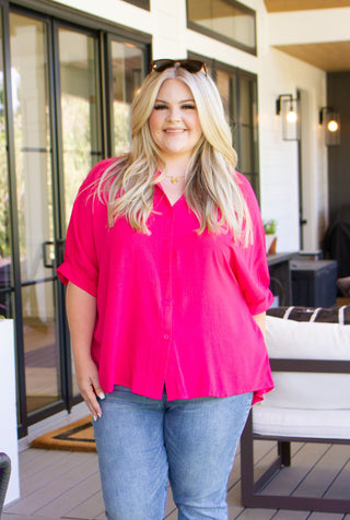 Hot Pink High Low Button Down Blouse