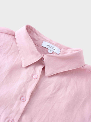 Linen Button Down Blouse-Blush-3