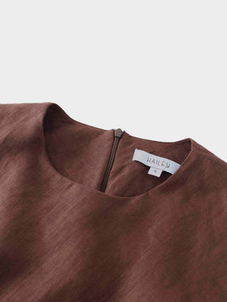 Linen A-Line Slip Dress-Brown-3