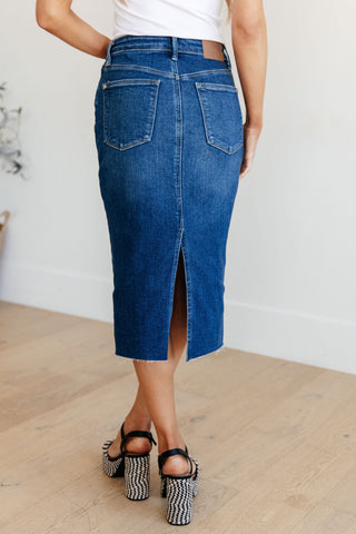Denim Pencil Midi Skirt