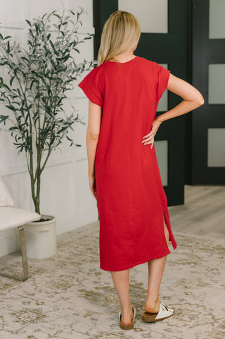Ruby Red Cotton Midi Dress