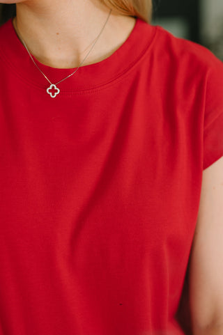 Ruby Red Cotton Midi Dress