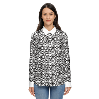 Abstract Black and White Women's Sustainable Long Sleeve Button-Down Shirt