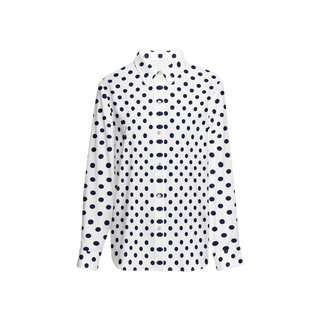 Navy Polka Dots Women's Sustainable Long Sleeve Button-Down Shirt