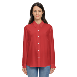 Cherry Red Women's Sustainable Long Sleeve Button-Down Shirt