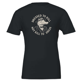 black non cruelty tshirt that reads 'dresed to kill, not kill to dress', 100% cotton 