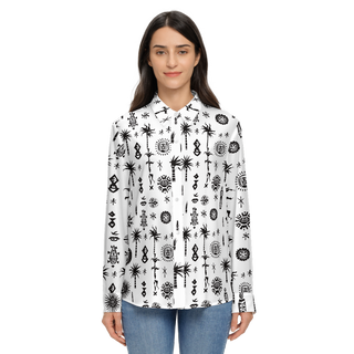 African Symbols Women's Sustainable Long Sleeve Button-Down Shirt