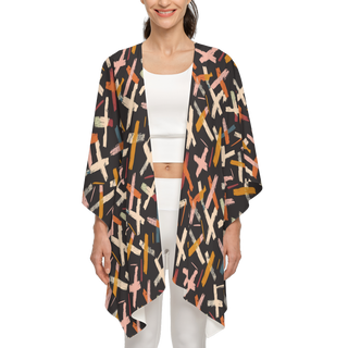 women's recycled kimono in black with colorful x's by Lavada