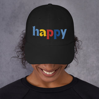 colored embroidery happy baseball cap, dad hat, color black