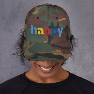 colored embroidery happy baseball cap, dad hat, color camouflage