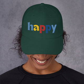 colored embroidery happy baseball cap, dad hat, color sage green