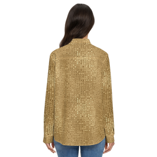 Golden Shimmer Women's Sustainable Long Sleeve Button-Down Shirt