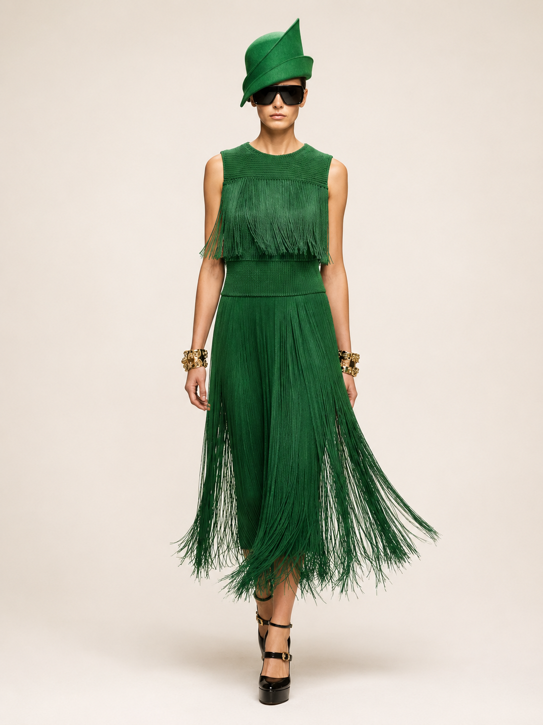 Emerald Green Kinetic Fringe Dress Green / S